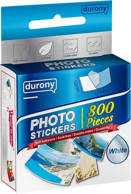 Durony 800 Pieces Photo Sticker White Double-Sided Self Adhesive Photo Tapes for