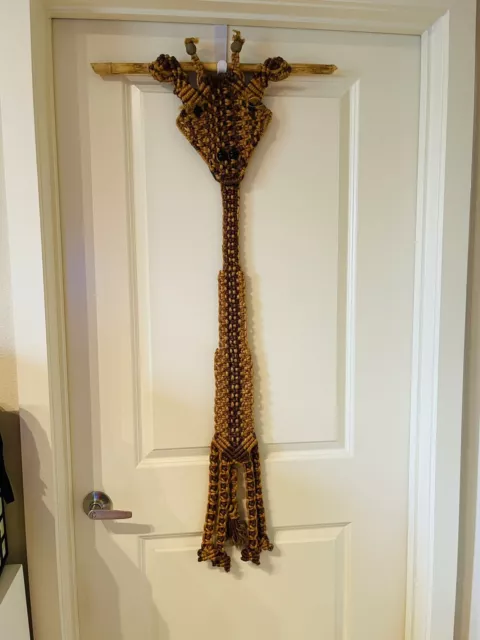 Vtg 1970s Macrame Giraffe Wall Hanging 48” Long Mid Century Retro Decor Safari