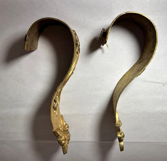 Pr. Antique Gilded Bronze or Brass Curtain Tieback Holders 2
