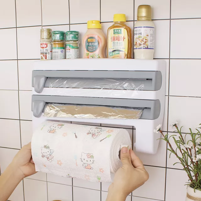 Wall Mount Paper Towel Holder Cling Film Spice Rack Kitchen Roll Foil Dispenser
