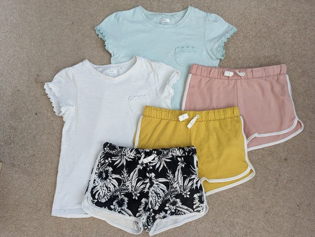 Pacchetto estivo età 9-10 ragazza 2 x magliette 3 pantaloncini NEXT M&S
