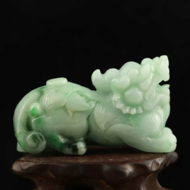 Chinese old natural green jade hand-carved jadite statue dragon pixiu pendant d