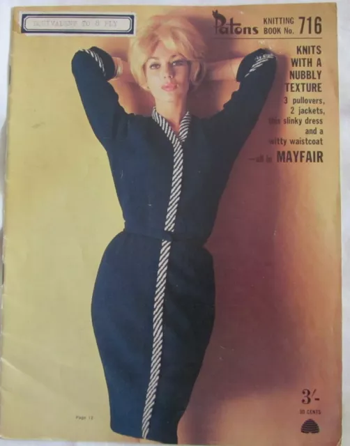 Retro Patons Knitting Book 716: Ladies Fashion: Pullovers Jackets Slinky Dress +