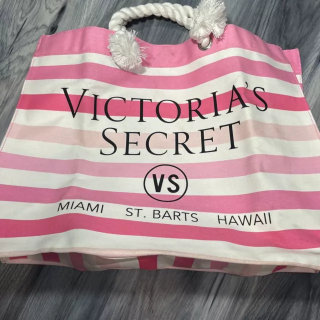 Victoria Secret Pink & White Striped Beach Tote Bag VS New Miami Hawaii