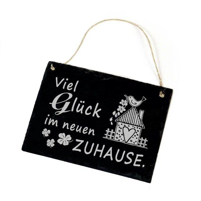 Viel Glück im neuen Zuhause - Schild Schiefertafel Haus Einzug Umzug 22x16cm ❤