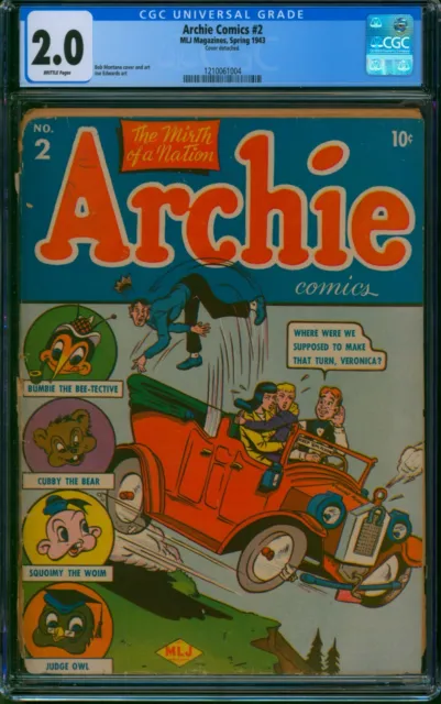 Archie Comics #2 (1943) 🌟 CGC 2.0 🌟 Only 40 in Census! Golden Age MLJ Comic