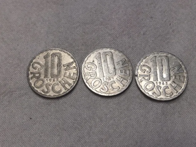 Lot of Austrian 10 Groschen Coins - 1952, 1964 & 1965 - KM2878