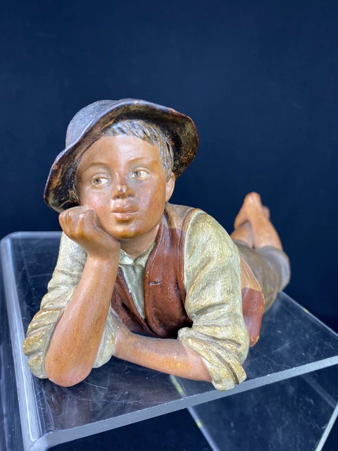 SUPERBE SCULPTURE TERRE CUITE BERNARD BLOCH FIN XIXè - 1900 JEUNE GARCON ALLONGE