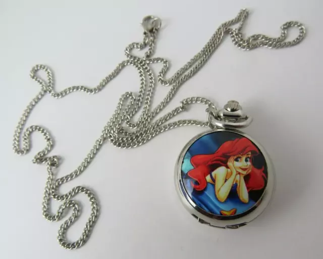 Disney The Little Mermaid Ariel Silvertone Finish Pendant Pocket Watch V Rare