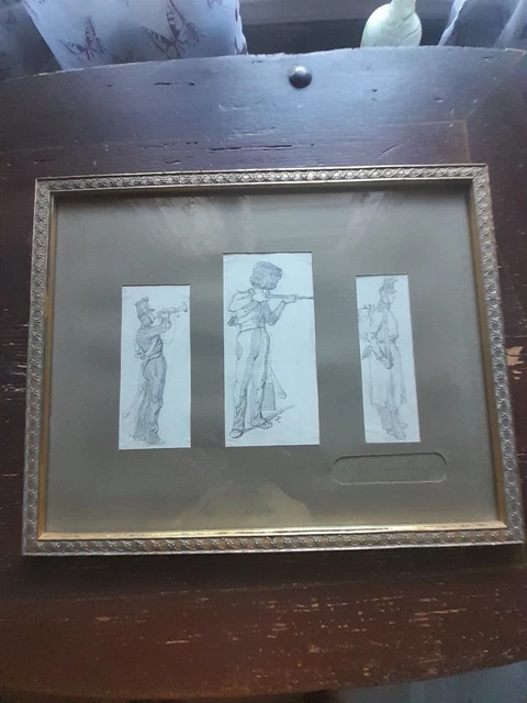 RARE 3 DESSINS militaire mine de plomb alfred touchemolin 19eme