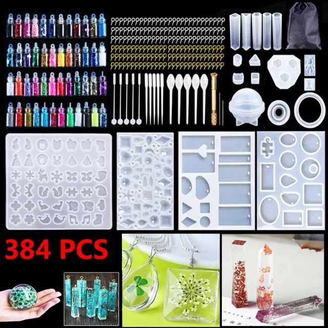 384 Pcs Resin Casting Epoxy Molds Silicone Jewelry Making DIY Craft Mould Kit UK