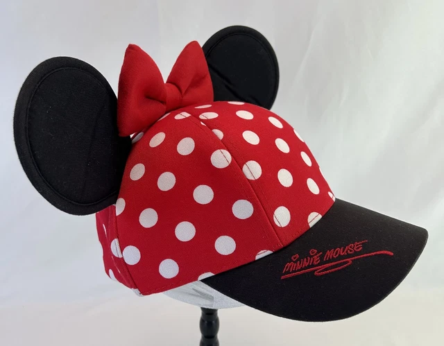 DISNEY PARKS MINNIE Mouse Youth Baseball Cap Hat Red Polka Dot Ears Bow ...