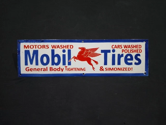 Porcelain Mobil Tires Enamel Metal Sign Size 30" x 8.5" Inches
