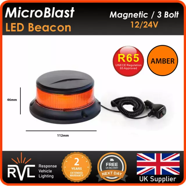 R65 MICRO MAGNETIC AMBER LED BEACON Flashing Warning Strobe light bar 12/24v