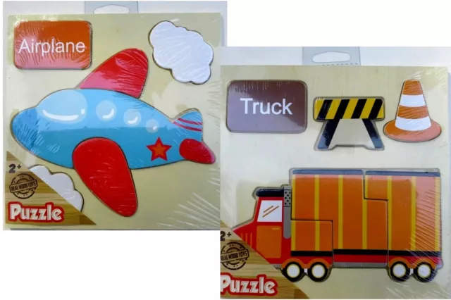 WOODEN Puzzles 6 x 6, AIRPLANE & TRUCK - Set of 2, Pre-K NEW!