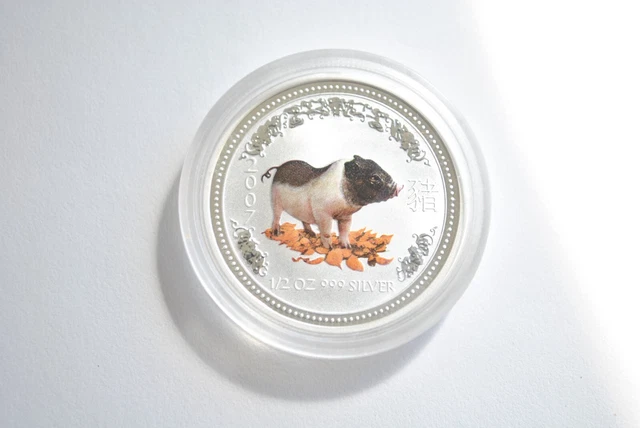 2007 Australia silver lunar year of the Pig 1/2 oz  colorized