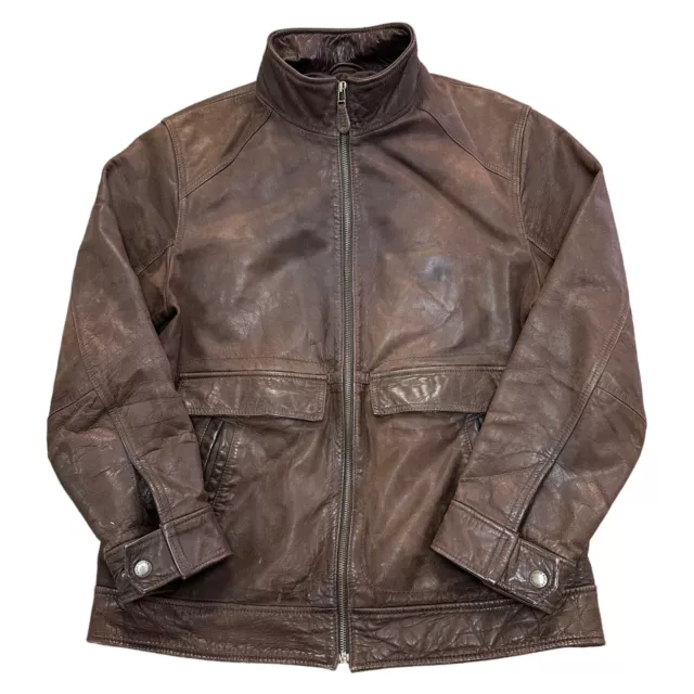 Rocha John Rocha Leather Biker Jacket Full Zip Classic Brown Mens Medium