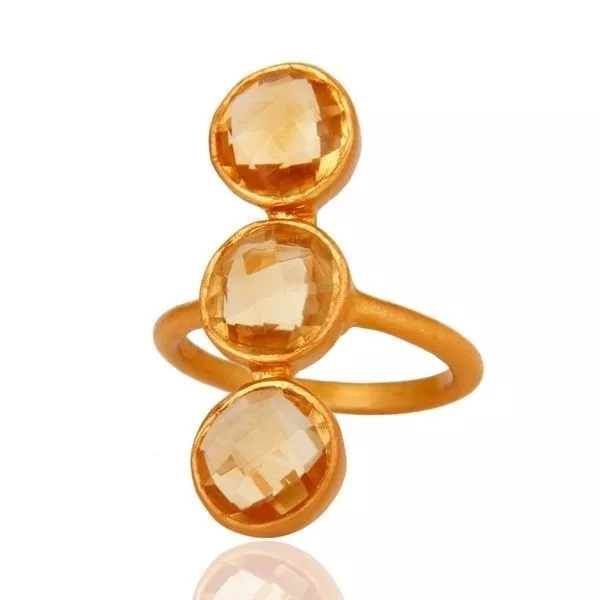 Natural Citrine Gemstone Ring 18K Yellow Gold Plated 925 Sterling Silver Jewelry