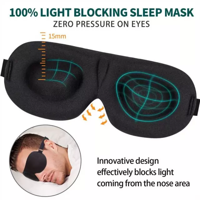 UK Eye Mask Soft Padded 3D Sleep Blackout Luxurious Eye Cover Travel aid Sponge 3