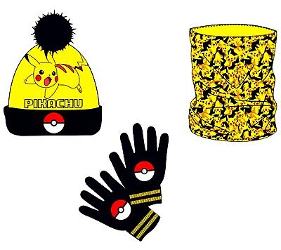 Set Berretta guanti e scaldacollo Pokemon Pikachu bambino Kids snood hat gloves