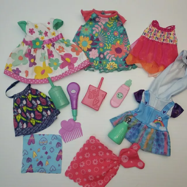 Hasbro Baby Alive Doll Clothes & Accessories Lot Dresses Various Styles 13 Pcs