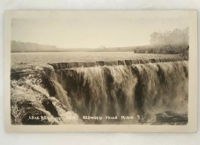 1920s REDWOOD FALLS Minnesota LAKE REDWOOD DAM Real PHOTO Postcard RPPC EX+