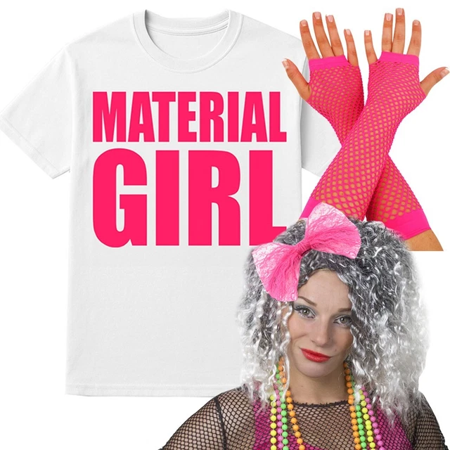 thumbnail image 2 of 80s Costume Set – Pink Mesh Top, Wig, And 4 Pack Neon Beads – Rave Fancy Dress 2 of 3
