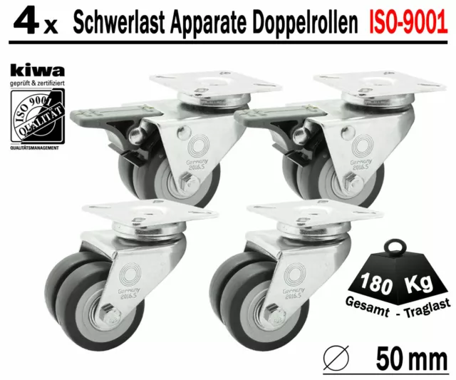 Schwerlast Doppelrollen Transport Lenk Rollen 4 x Ø 50mm Br-Le BS-Rollen Germany