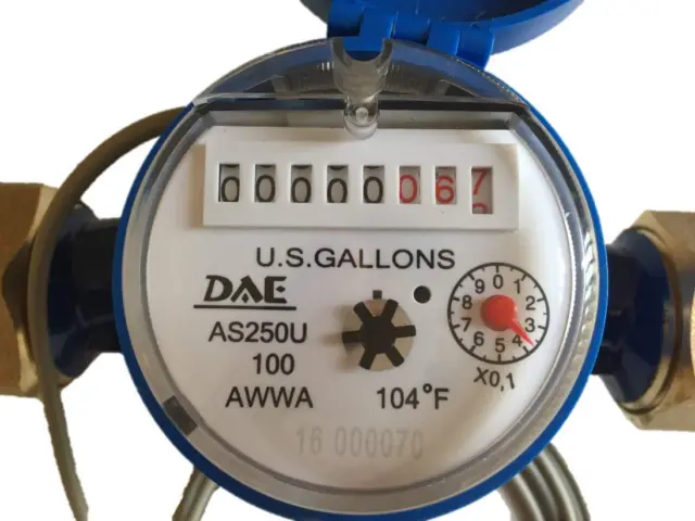 AS250U-100P 1" Water Meter with Pulse Output, Measuring in Gallon + Coupling