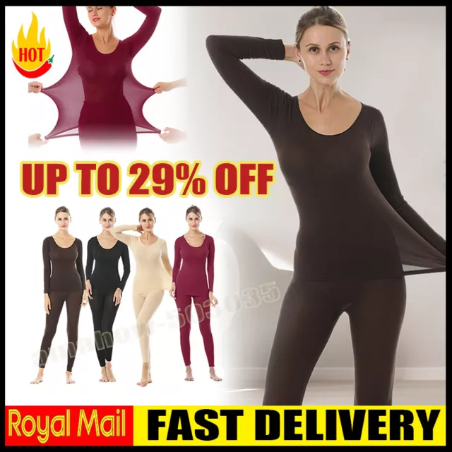 Women Solid Seamless Elastic Thermal Inner Wear Thermal Underwear Top Bottom-Set