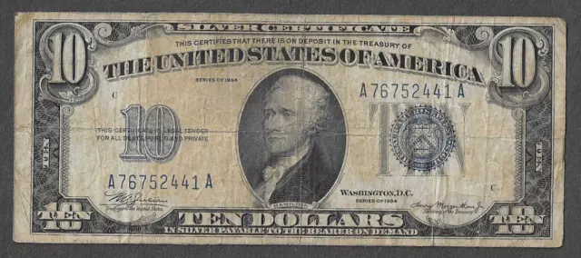 FR. 1701 Ten Dollars ($10) Series of 1934 Blue Seal Silver Certificate