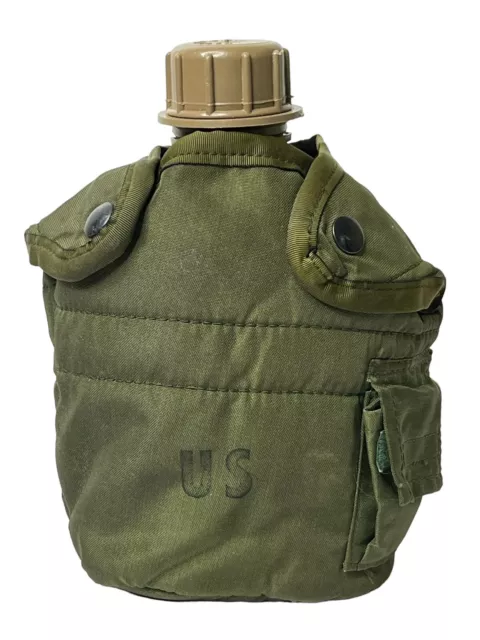 US Military Canteen With Cover Army Marine Olive Green Pouch Clips