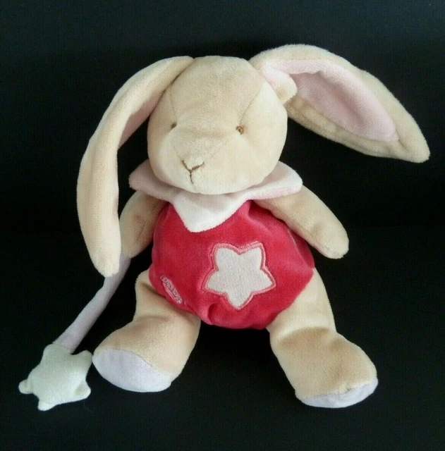 62. DOUDOU PELUCHE BABY NAT LAPIN ROSE MAUVE ETOILE LUMINESCENT BLANC 19cm TBE