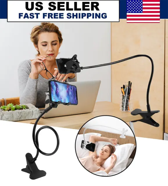 Universal Lazy Mobile Phone Gooseneck Stand Holder Flexible Bed Desk Table Clip