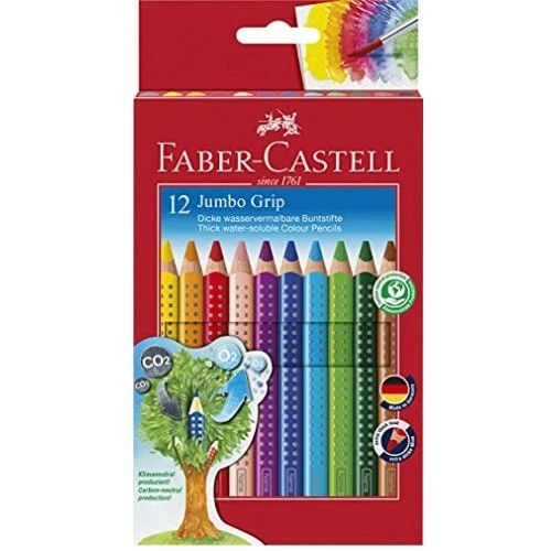Faber-Castell 110912 - Buntstifte Set Jumbo GRIP, 12-teilig, dreikant,