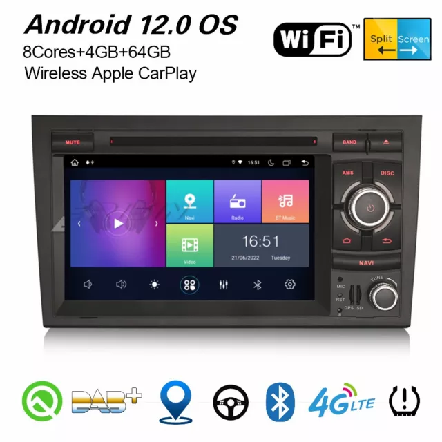 Android 12 Autoradio für AUDI A4 S4 SEAT EXEO 8-Kern CarPlay DAB+ Navi WiFi 64GB