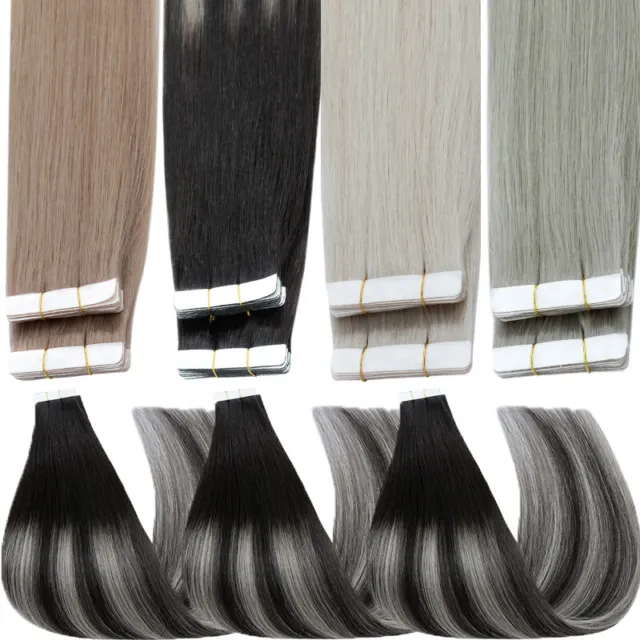 Invisible Tape In 100% Human Hair Extensions Skin Wefts Double-sided Glue On UK