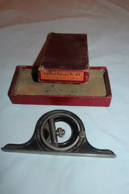 Vintage Union Tool Co. Bevel Protractor No. 612 w/ Box for Parts or Repair