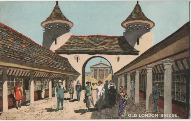 Artist Signed Postcard of Old London Bridge British Empire Exhibition 1924