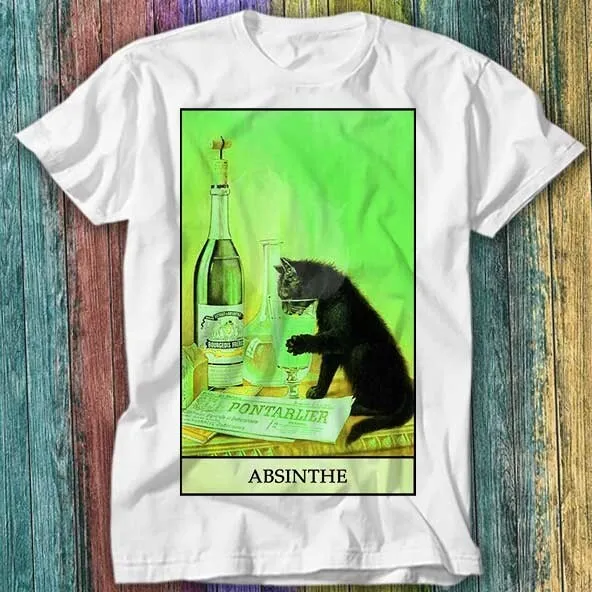 Black Cat Tarot Card Fortune Reading Absinthe Bourgeois T Shirt Top Tee 489