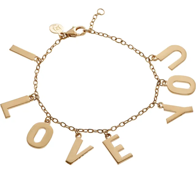 QVC Jennifer Zeuner 18K Gold Over Silver  "I Love You" 7-1/4" Charm Bracelet