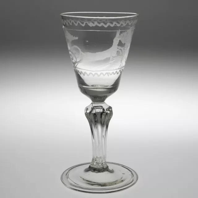 An Engraved Pedestal Stem Wine Glass c1770