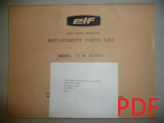 INSTRUCCIONES LISTA DE PIEZAS para proyector de PELÍCULA de cine ELF ST/M 16 mm - copia en correo electrónico/CD