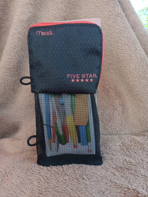 Mead Five Star Stand ‘N Store Pencil Pouch Case  Orange Fits 3 Ring Binder