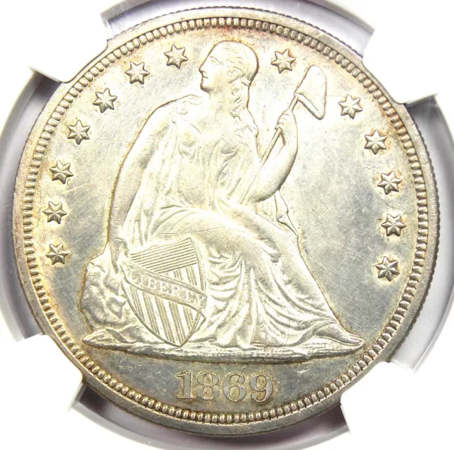 1869 Seated Liberty Silver Dollar $1 - Certified NGC AU Detail - Rare Date!
