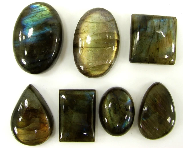 138.60 CT Naturel Labradorite Desseré Gemme 18-25 Cabochon 7 Pièces Lot - 1123