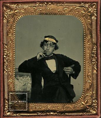 Ambrotype Handsome Man Cigar Smoking Sailor / Soldier / Civil War 1860s Photo