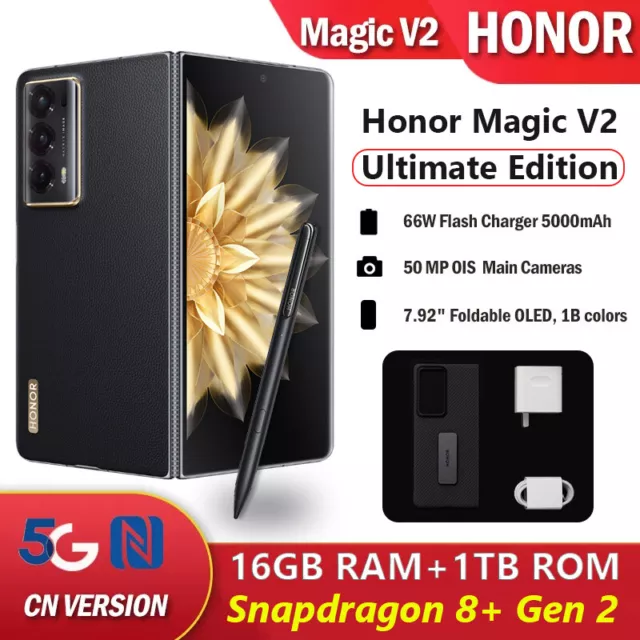 Honor Magic V2 5G Black 1TB 16GB RAM Gsm Unlocked Phone Qualcomm SM8550-AB  Snapdragon 8 Gen 2 50MP Display 7.92 inch Processor Qualcomm SM8550-AB  Snapdragon 8 Gen 2 Front Camera 16MP Rear