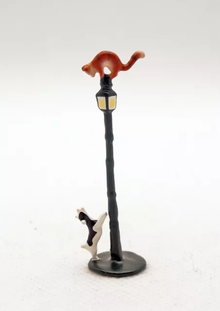 J Carlton by Gault French Miniature Figurine Dog Chasing Cat w Paris Street Lamp