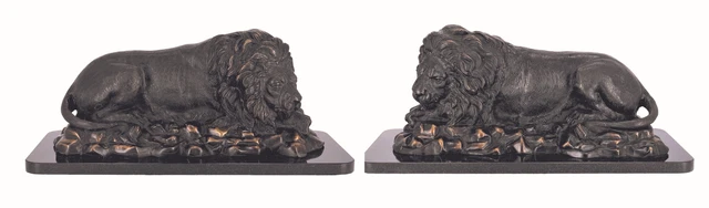 Petite Statue En Bronze Lion 2 Figurines Leoni Décoratif Paire De